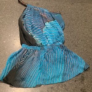 Roberto Cavalli | Blue Black Patterned Designer Mini Dress | Sz S/M